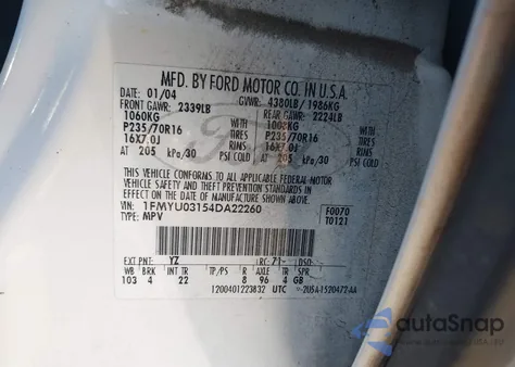 2004 Ford Escape Xlt from USA, damaged, VIN 1FMYU03154DA22260